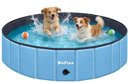 WeFine Dog Paddling Pool Portable PVC Foldable Puppy Swimming Pool Extra Large Bathing Tub with Brush for Indoor Outdoor