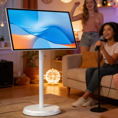 TozMvi Televisor Inteligente Portátil De 24 Pulgadas con Ruedas, Batería De 5 a 8 Horas, Pantalla Táctil Inalámbrica 1080p, Carrito Móvil para Ver Películas Y Jugar En Interiores Y Exteriores 8+128G