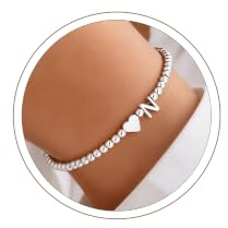 Turandoss Heart Initial Bracelets for Womens - Silver Bracelet Initial N Beaded Bracelets for Women Silver Heart Bracelet Friend Gift Personalised Gifts for Womens Girls Girlfriend Birthday Gifts