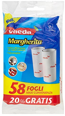 Vileda Margherita Ricambio Spazzola Adesiva per Peli Animali, Levapelucchi, con Fogli Adesivi, 2 Rotoli Ricambio, 48 Fogli Pretagliati per Confezione
