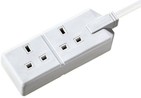 Masterplug Two Socket Double Extension Lead, 4 Metre Cable, Unswitched, Heavy Duty, Rewireable, 2-Way Plug Extension Cable, Work Power, Permaplug, White, 13A, 2G, 4m, EXS1324W