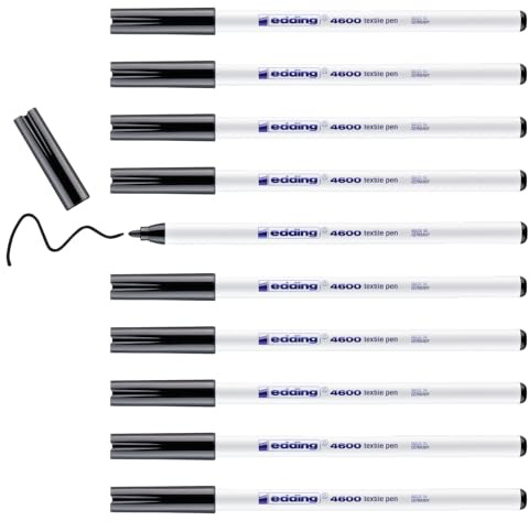 edding 4600 Textilstift - schwarz - 10 Stück - Rundspitze 1 mm - Textilstifte waschmaschinenfest (60 °C) zum Stoff bemalen - Stoffmalstift