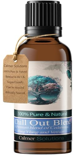 Calmer Solutions Chill Out Ätherische Ölmischung - Zedernholz, Ylang Ylang, Vetiver - Rein & unverdünnt - für Massage, Diffusoren - umweltbewusst & vegan 30ml