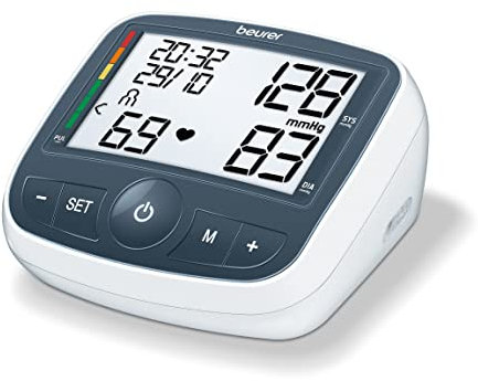 Beurer BM-40 – Blood Pressure Monitor with Adapter, Who, Indicator Module 2 x 60 Measurements, Grey and White
