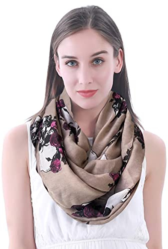 Lina & Lily Totenkopf Rose Print Damen Infinity Schal Leicht, Khaki, Large