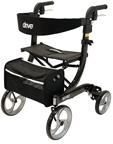 Drive Medical Rollator NITRO in Größe M & Farbe Schwarz I für Indoor & Outdoor mit Gepäcknetz, Stockhalter & Ankipphilfe I Gepolsterte Rückenlehne, ergonomische Griffe & kein Montageaufwand