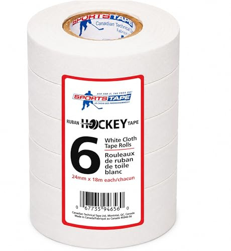 sports tape White Hockey Tape, 6 Rolls, 1 Inch Wide, 20 Yards Long (Cloth)