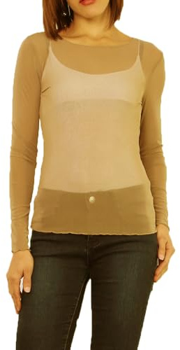 Miss Rouge: Camiseta, malla, top velo transparente, talla única 36-40, gris, Talla única
