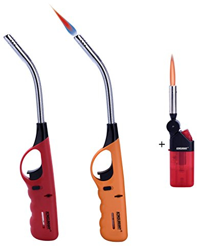 2X Stabfeuerzeug Sturmfeuerzeug Gas Feuerzeug flexibel biegsam 29,5 cm lang nachfüllbar (2 STK Zufällige Farbauswahl) +1x (Konsumany® Stab- Stumfeuerzeug 12,5 cm Lang)