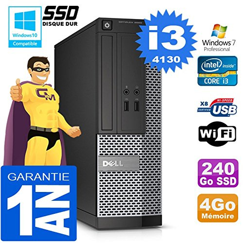 Dell PC 3020 SFF Core I3-4130 Ram 4Go Disque 240 Go SSD Graveur DVD WiFi W7 (Reconditionné)