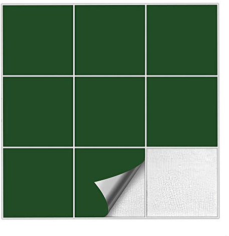 Kiwistar Fliesenaufkleber Dunkelgrün Seidenmatt - 25 x 25 cm - 100 Stück - Klebefliesen zum Überkleben von Wandfliesen - Fliesensticker für Küche Bad Fliesenmuster - selbstklebend und wasserfest