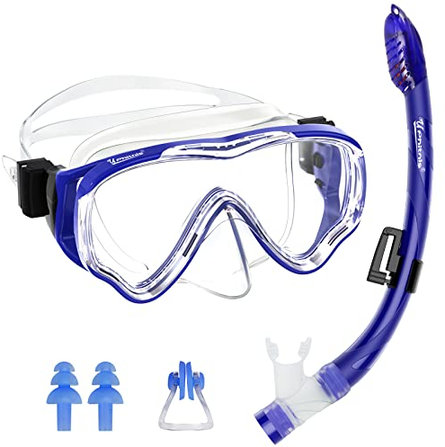 UPhitnis Set da Snorkeling Bambino 4-12 Anni - Maschera Subacquea Bambini Antiappannamento con Boccaglio con Valvola - Set Maschera da Immersione per Ragazzo e Ragazza