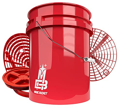 Detailmate Red Bucket Set - /5 Gal (19 L) Grit Guard Wash Bucket Red/Grit Guard/Dirt Insert/Washboard/Gamma Seal Lid