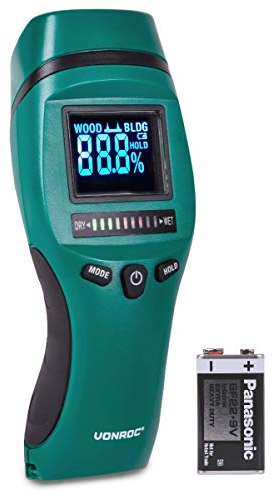 VONROC Humidimètre Pro Bois et Métaux - Mesure Précise de l'Humidité et Repère la Moisissure pour Usage Professionnel - Précision de mesure : ± 2% - Écran LCD, Ergonomique, 2 Modes de Fonctionnement