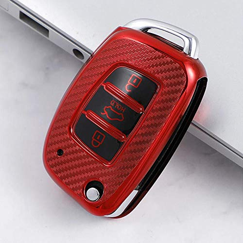 ontto 1 Stück Autoschlüssel Hülle Fernbedienung Cover für Hyundai Tucson Creta IX25 i10 i20 i30 Verna Mistra Elantra Santa Fe 2015-2018 TPU Schlüsselhülle Schlüsselanhänger Schlüssel Schutz Etui-Rot B