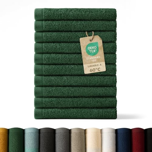 Blumtal Premium Frottier Gästehandtücher Set 12 teilig 100% Baumwolle - Oeko-TEX zertifiziertes Gästehandtuch 12x (30x30 cm) - Ultra saugstarkes Gästetücher Set waschbar °60 - Handtücher Dunkelgrün