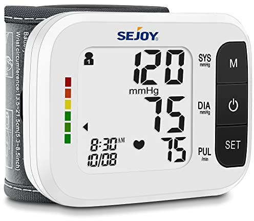 Sejoy Blutdruckmessgerät Handgelenk Vollautomatische Blutdruck Messgerät Digitaler Blutdruckmesser Großes LED Dispaly Handgelenk Blutdruckmessgerät mit Arrhythmie-Erkennung 2*60 Speicher für Zuhause