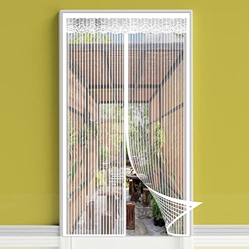 GOUER Magnetic Fly Insect Screen Door, 140x200cm Mosquito Bug Protection Magnetic Curtain Lets Fresh Air in, for Front Door and Living Room and Kids Pets, White A