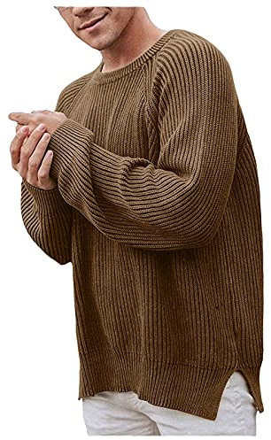 MMOOVV Pull pour homme Automne et Hiver Classique Solide Col Rond Tricot Pull Décontracté Confortable Gros Tricot Blouse, marron, XL