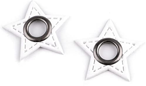 2 Stück Ösen-Patches mit 8 mm Öseninnendurchmesser und 30 mm Durchmesser Patches aus Kunstleder in Stern-Form zum annähen in Weiß