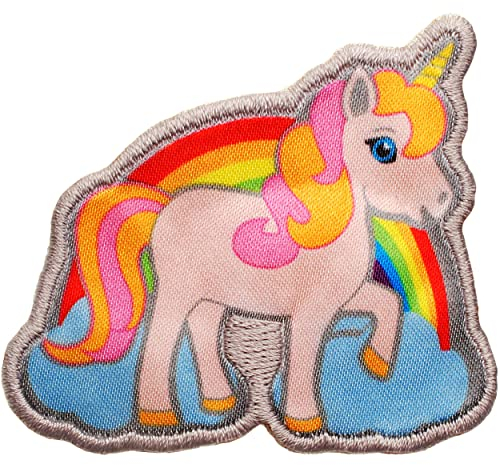 alles-meine.de GmbH 2 Stück Textil - Sticker/Applikationen zum Aufkleben/Bügelbild - Einhorn mit Regenbogen & Wolke - 6,4 cm * 5,4 cm - Aufnäher/Applikation/Aufbügler -..