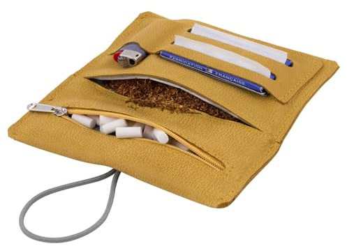 Simaru Tobacco pouch made of vegetable-tanned leather for 30 g tobacco pouch, genuine leather turner bag with filter compartment and plate holder, durable and robust (Amber)