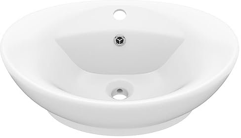 vidaXL Luxus Waschbecken mit Überlauf Waschschale Aufsatzwaschbecken Waschtisch Waschplatz Handwaschbecken Oval Matt-Weiß 58,5x39cm Keramik