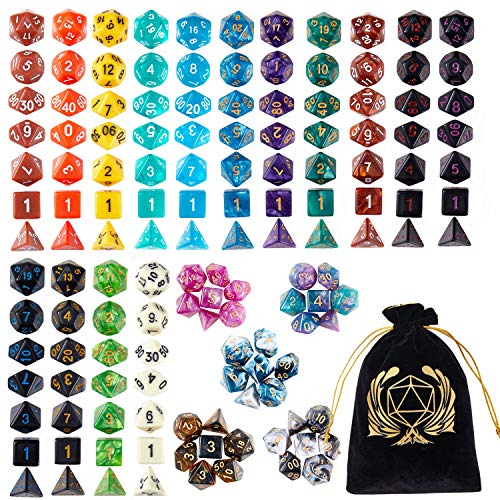 Coyeekn Polyedrische Würfel Set, 20 x 7 (140 Stück) Doppel-Farben Polyeder würfel DND Würfel für Dungeons and Dragons Tischrollenspiele Würfel D4 D8 D10 D12 D20