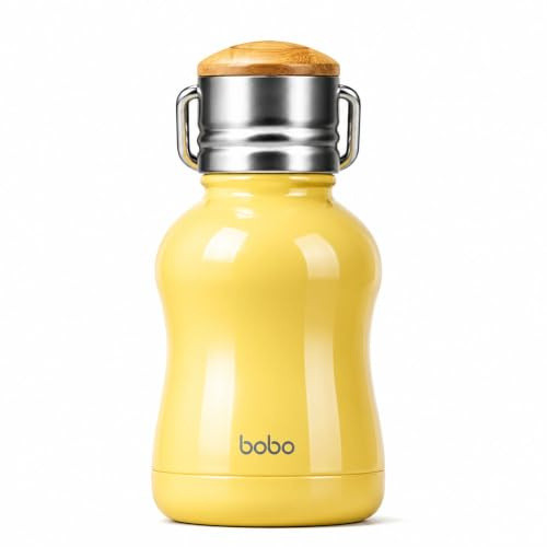 YOHKOH Mini bouteille d'eau isotherme avec couvercle en bambou – Bouteille d'eau thermos en acier inoxydable pour femmes, filles, enfants, bouteille d'eau chaude et froide de sport en métal