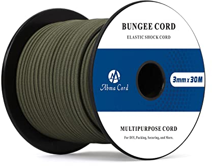 Abma Cord Gummiseil Expanderseil 3mm 30M Gummischnur UV Beständig Planenseil 100% Dehnung Spannseil für Plane, Anhängerplane, Sonnensegel, Zelte, Banner - Olivgrün