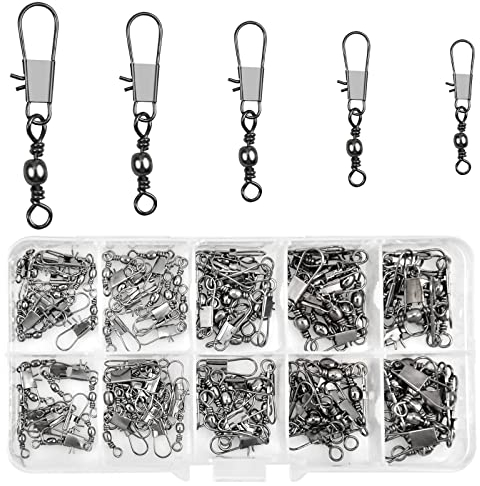 Realure 125 Pièces Emerillon Peche Carpe Emerillon Peche Mer émerillon Roulant Emerillon De Pêche à Changement Rapide Connecteurs De Ligne De Pêche en Mer Et en Eau Douce pour La Pêche en Mer