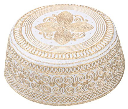 Männer Muslimische Gebetskufi Hut Gebet Kopfbedeckung Kappe Islamische Beanie Totenkopf Kappe Stickerei Kofia Topi Sonnenhut, Gelb, 56 cm, M/L