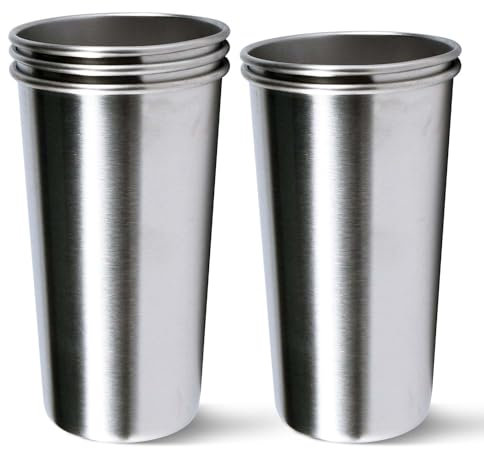 KISEER 5 Pack 20 Ounce Stainless Steel Pint Cups Shatterproof Cup Tumblers Unbreakable Metal Drinking Glasses for Bar, Home, Restaurant