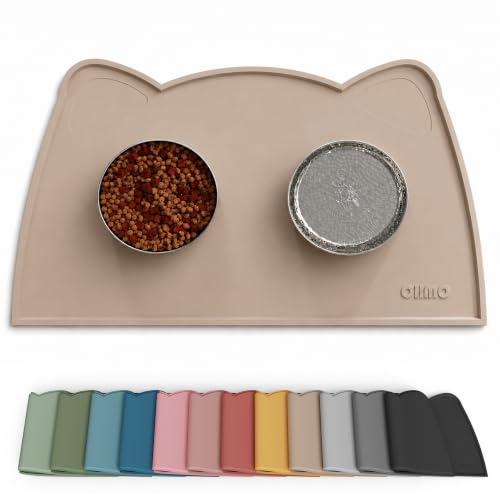 OHMO Napfunterlage Katzen Hund Futtermatte Katzen Zubehör 52x30cm Beige | Silikon Unterlage, Wasserdicht, Katzenzubehö, Hundenapf Unterlager, Rutschfest Futterunterlage, Leicht zu Reinigen