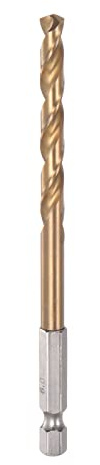 sourcing map 1/4 Hex Shank Drill Bit 6mm Titanium Drill Bits Set M35 High Speed Steel Twist Drill Bit 113mm Long Fully Ground for Wood, Stainless Steel, Metal, Plastic Plastic