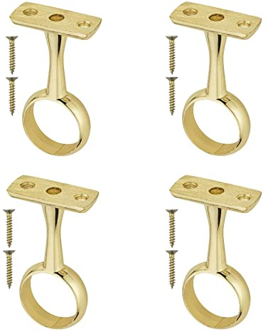 TERF® Poliertes Messing Deckenhalterung für Gardinenstangen bis 19 mm Durchmesser Wandhalterung Stangenhalter Schrank Kleiderschrank Halterung Duschvorhangstange Rohrhalterung mit Befestigung,4 Stück