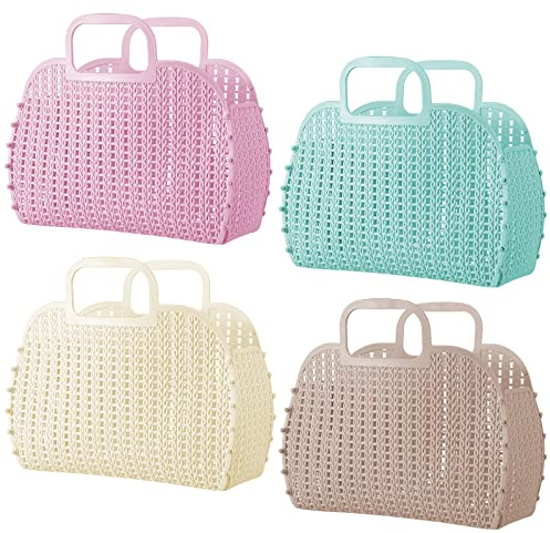 Irenare 4 Pcs Jelly Bags for Women Summer Beach Tote Basket Plastic Jelly Purse Bag Gift Handbags for Bachelorette Bridal Wedding Baby Shower Party
