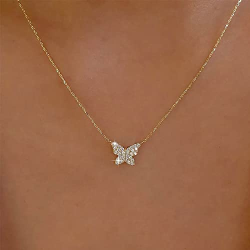 TseenYi Collier Ras Du Cou Papillon En Cristal Pendentif Mini Chaîne Papillon Bijoux Pour Femmes Filles Cadeaux