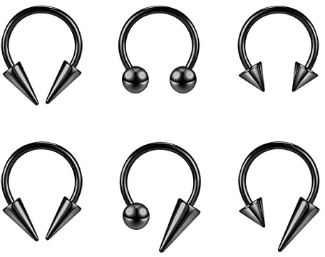 ZS 16G Spiked Hufeisen Nasen Septum Ringe, Edelstahl Daith Ohrringe Spike Lippenring, Nippel Helix Rook Piercing Schmuck Für Damen Herren (Schwarz-8mm)