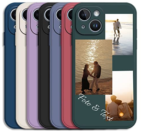 Sunrive Personalisierte Hülle kompatibel mit iPhone 14 15 16 17 17E 13 12 Pro Max Air 11 Mini Xr Xs X 8 7 Plus SE 6s 6,Benutzerdefiniert Weicher Etui mit Eigenem 3 Fotos Bild Text Individuelle Case