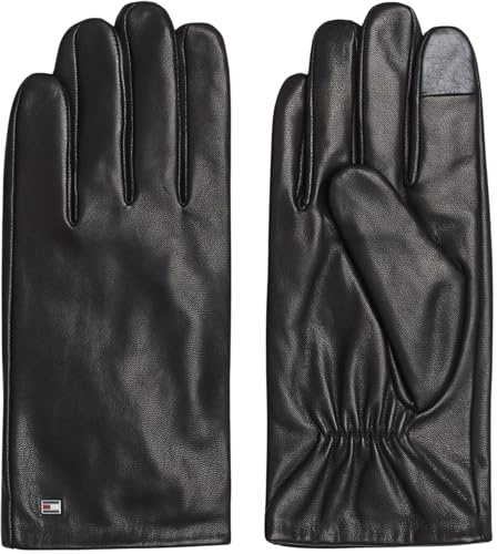 Tommy Hilfiger Herren Handschuhe Essential Flag aus Leder, Schwarz (Black), S-M
