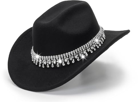 Glitzernde Cowboyhüte in Silber und Schwarz für Damen – Westernhut mit funkelnden Strasssteinen, Größe M–L