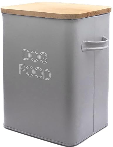 Nobel Dog Food Storage Tin with Wooden Lid with Scoop Non Slip Pads