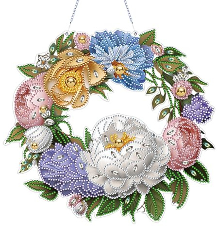 5D DIY Diamond Painting Weihnachtskranz Weihnachtsgirlande Set, Diamant Painting Anhänger Türkranz Kits mit Kette, Diamant Malerei Girlande Weihnachtsdeko Tür Fenster Deko DIY Geschenk (D)