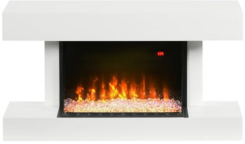 HOMCOM Chimenea Eléctrica 1000W/2000W Chimenea Decorativa de Pared o Pie con Temperatura Ajustable Silencioso Temporizador y Control Remoto para Sala 15-25 m² 98x27x54,5 cm Blanco