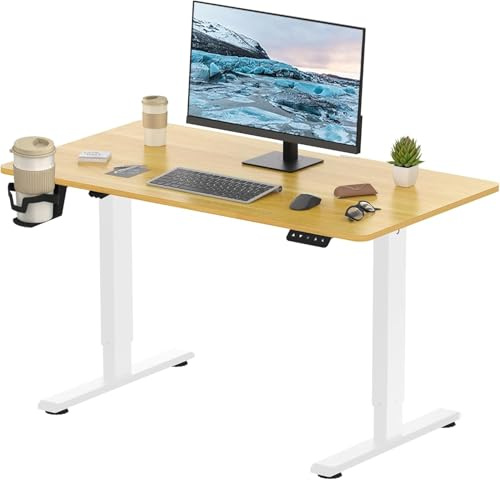 FitStand GESAMTE TISCHPLATTE Höhenverstellbarer Schreibtisch 110x60cm Elektrischer Stehschreibtisch höhenverstellbarer Stehschreibtisch Sitz-Steh-Schreibtisch Verstellbarer Memory-Funktion (Ahorn)