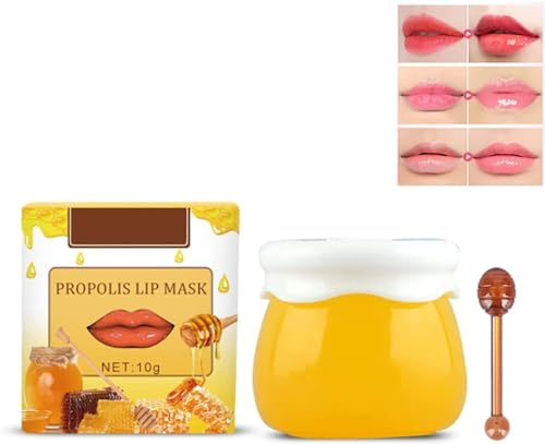 Lip Balm Honey Pot, Honey & Strawberry Day and Night Repair Lip Sleeping Masks Honey Lip Balm, Fade Lip Lines Bee Balm Lip Balm, Hydrating & Prevention Dry (Yellow)