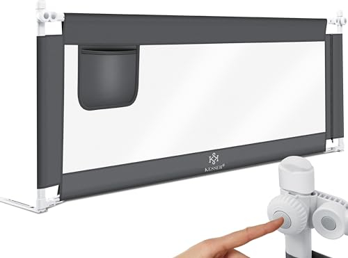 KESSER® Bettschutzgitter 150cm Reise Bett Rausfallschutz verstellbar Bed Guard Rail Bumper, Kinder/Baby, Bettgitter Klappbar, Kinderbett Kinderbettschutzgitter, Tasche, Dunkelgrau, Höhe: 72 bis 96cm