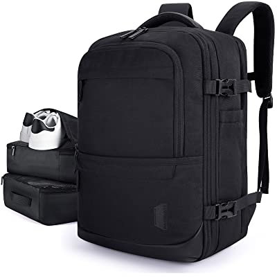 bagsmart Travel Laptop Backpack, 40L Expandable Carry On Backpack with Packing Cubes, Water Resistant Weekender Backpack Fits 17 Inch laptop, Large Overnight Luggage Daypack with Shoe Bag (Black)