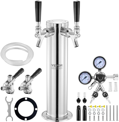 VEVOR Kit de Conversión de Cerveza de Doble Grifo, Dispensador de Torre de Cerveza de Barril de Acero Inoxidable con Regulador W21.8 de Doble Calibre y Acoplador de Barril, 175 x 115 x 435 mm